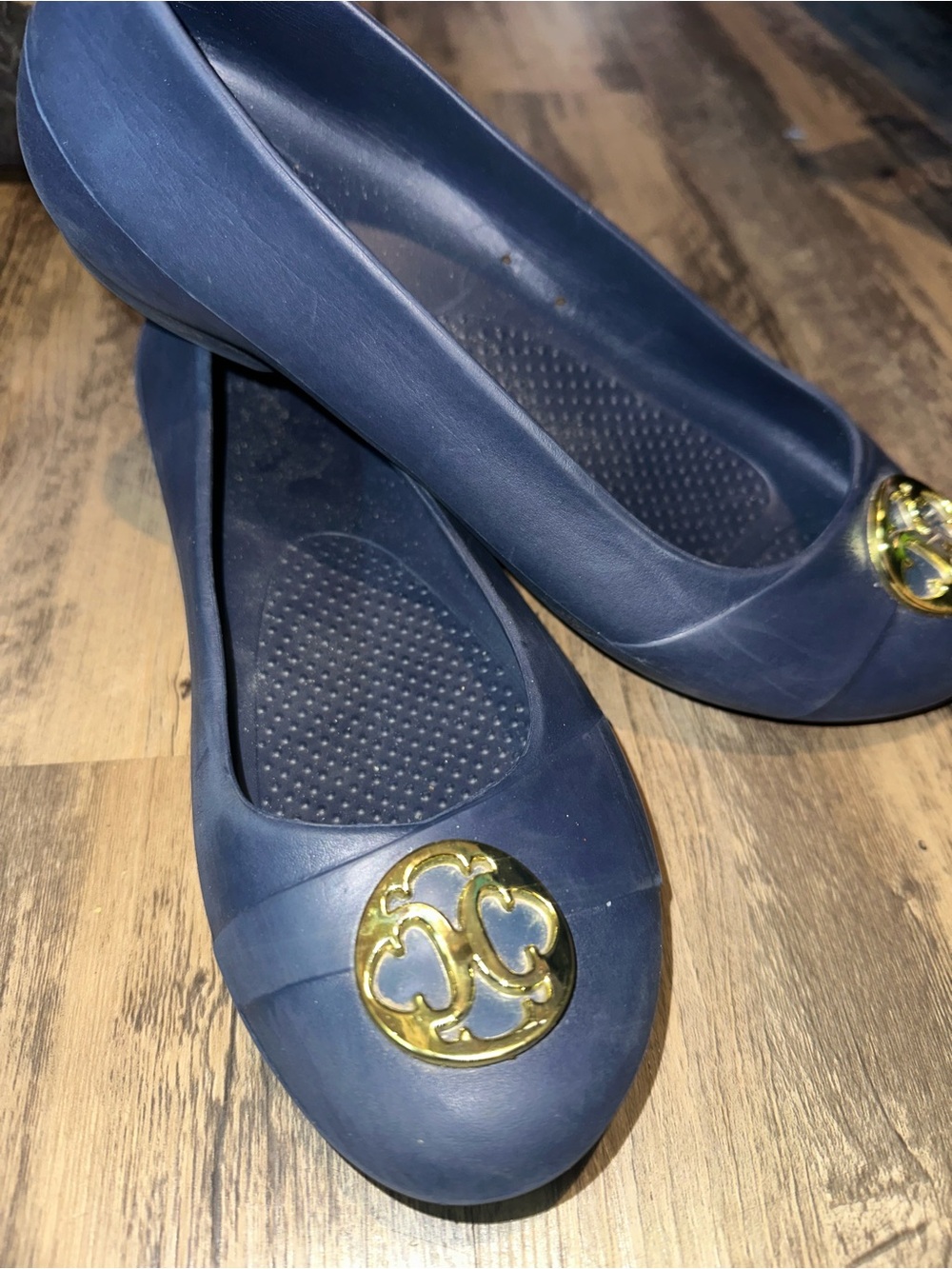 Women’s rights Navy Blue Ballet Flats with Gold Medallion